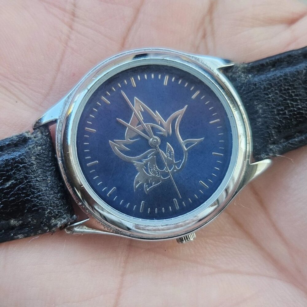 Sweda Men Wristwatch Black Leather Strap Silver Tone Case Analog Quartz Watch